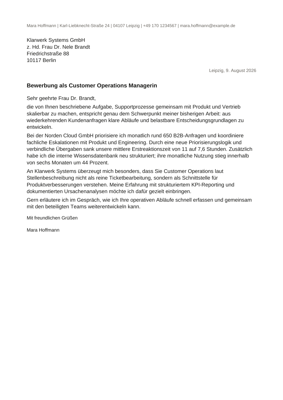 Ausgefülltes Anschreiben-Beispiel
