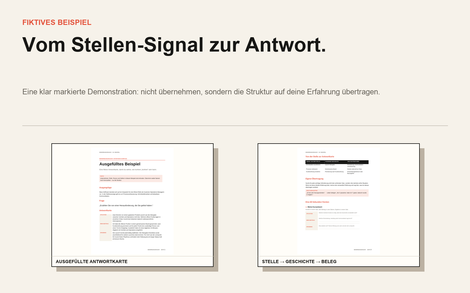Fiktives ausgefülltes Beispiel und Übertragung auf eine eigene Antwort